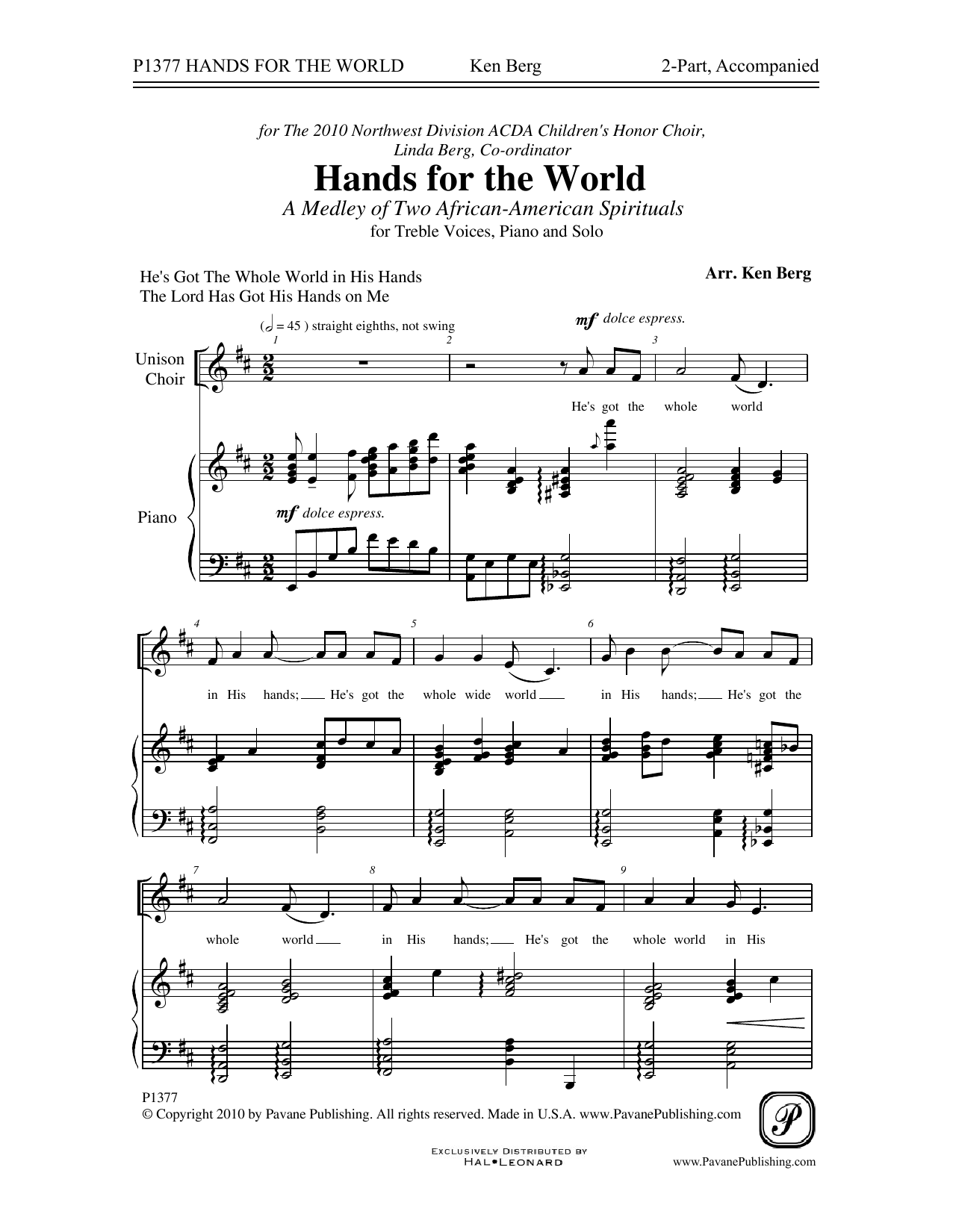 Download Ken Berg Hands For The World Sheet Music