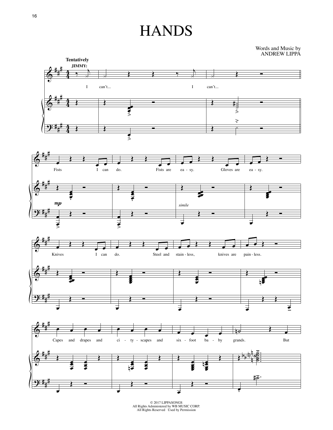 Download Andrew Lippa Hands (from The Man In The Ceiling) Sheet Music