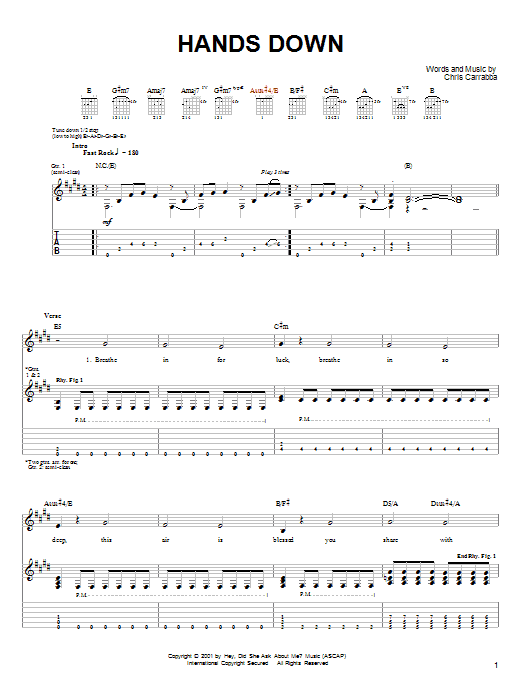 Dashboard Confessional Hands Down sheet music notes printable PDF score