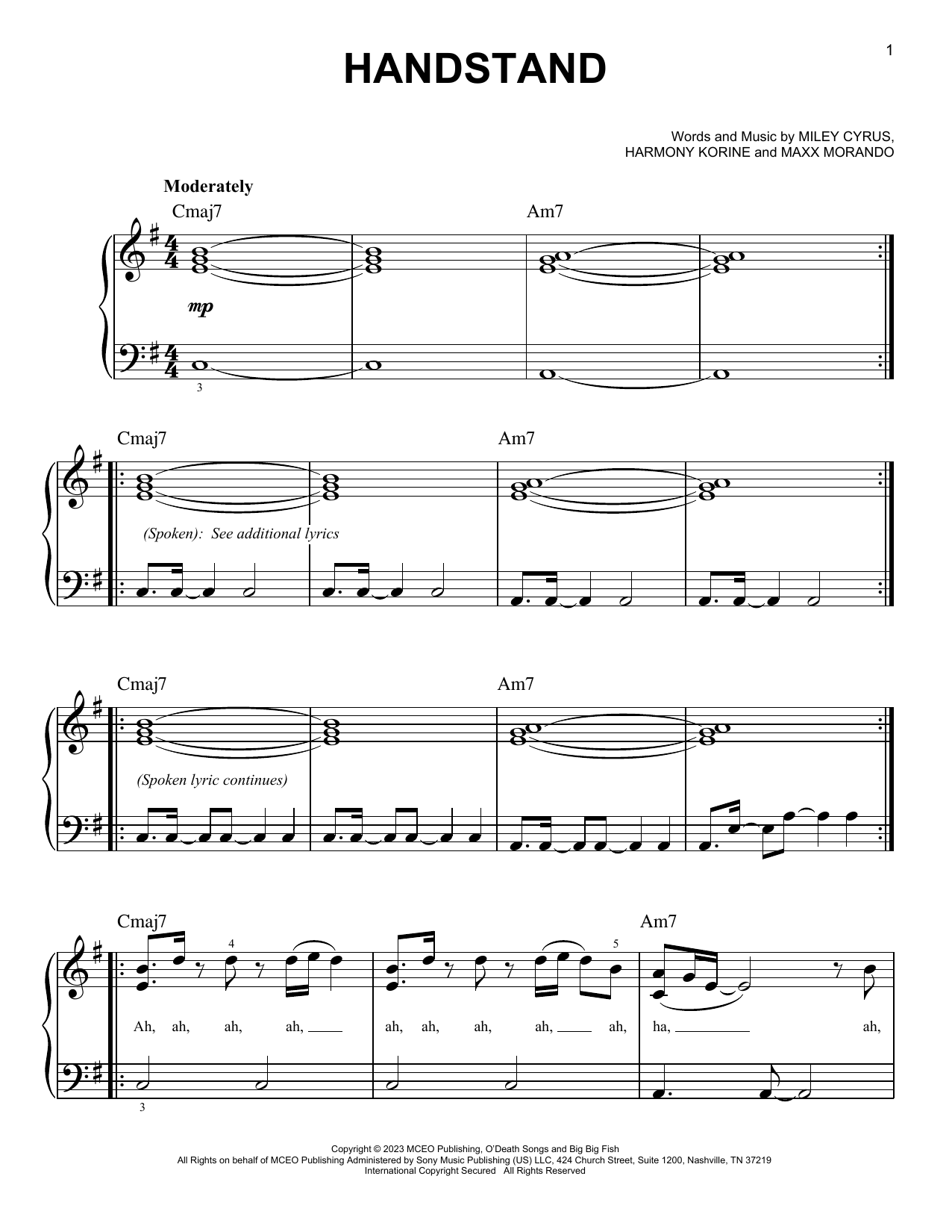 Download Miley Cyrus Handstand Sheet Music
