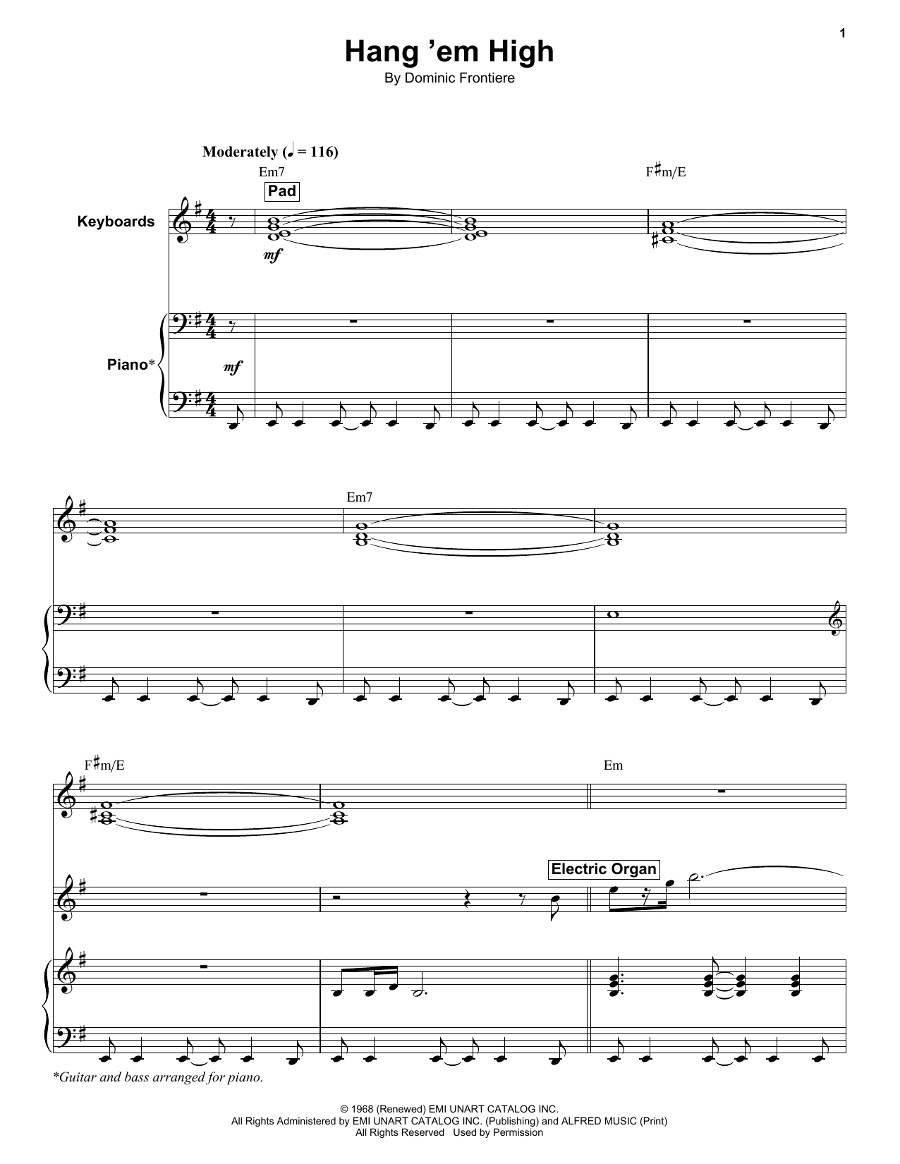 Download Dominic Frontiere Hang 'Em High Sheet Music