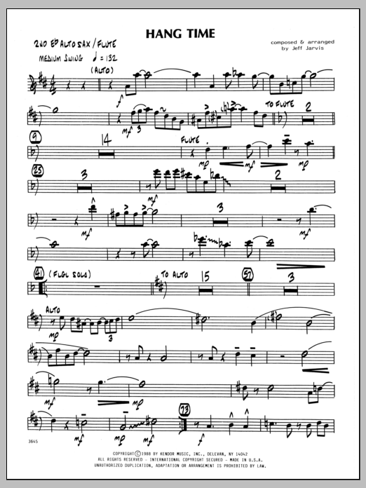 Download Jeff Jarvis Hang Time - 2nd Eb Alto Saxophone Sheet Music