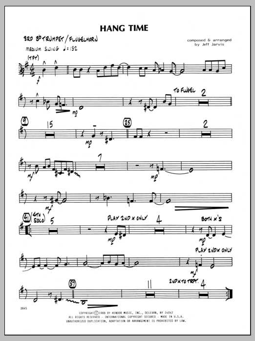 Download Jeff Jarvis Hang Time - 3rd Bb Trumpet Sheet Music