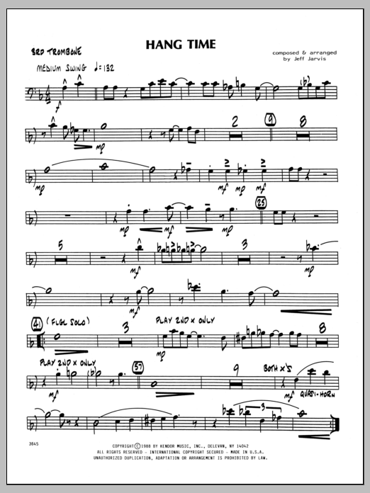 Download Jeff Jarvis Hang Time - 3rd Trombone Sheet Music