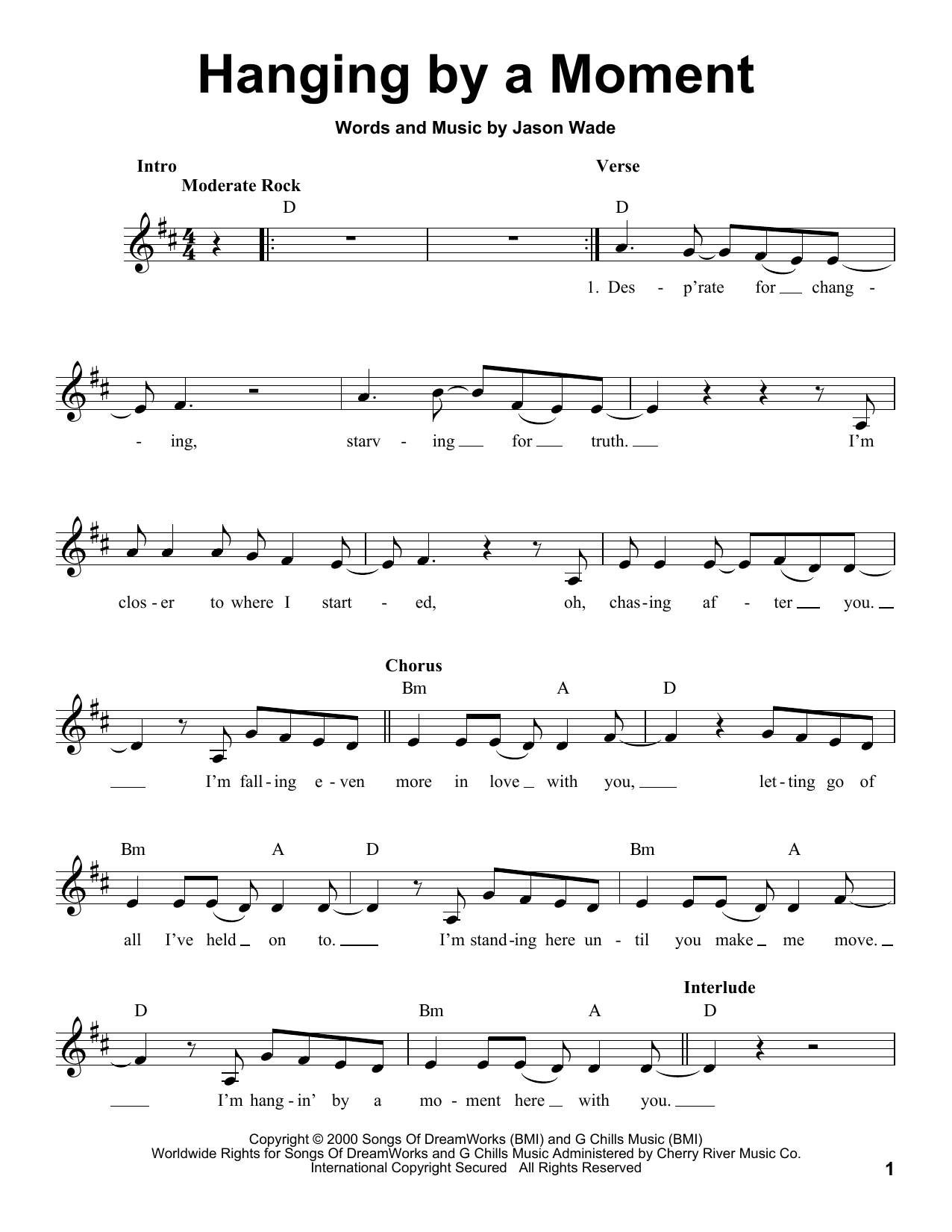 Download Lifehouse Hanging By A Moment Sheet Music