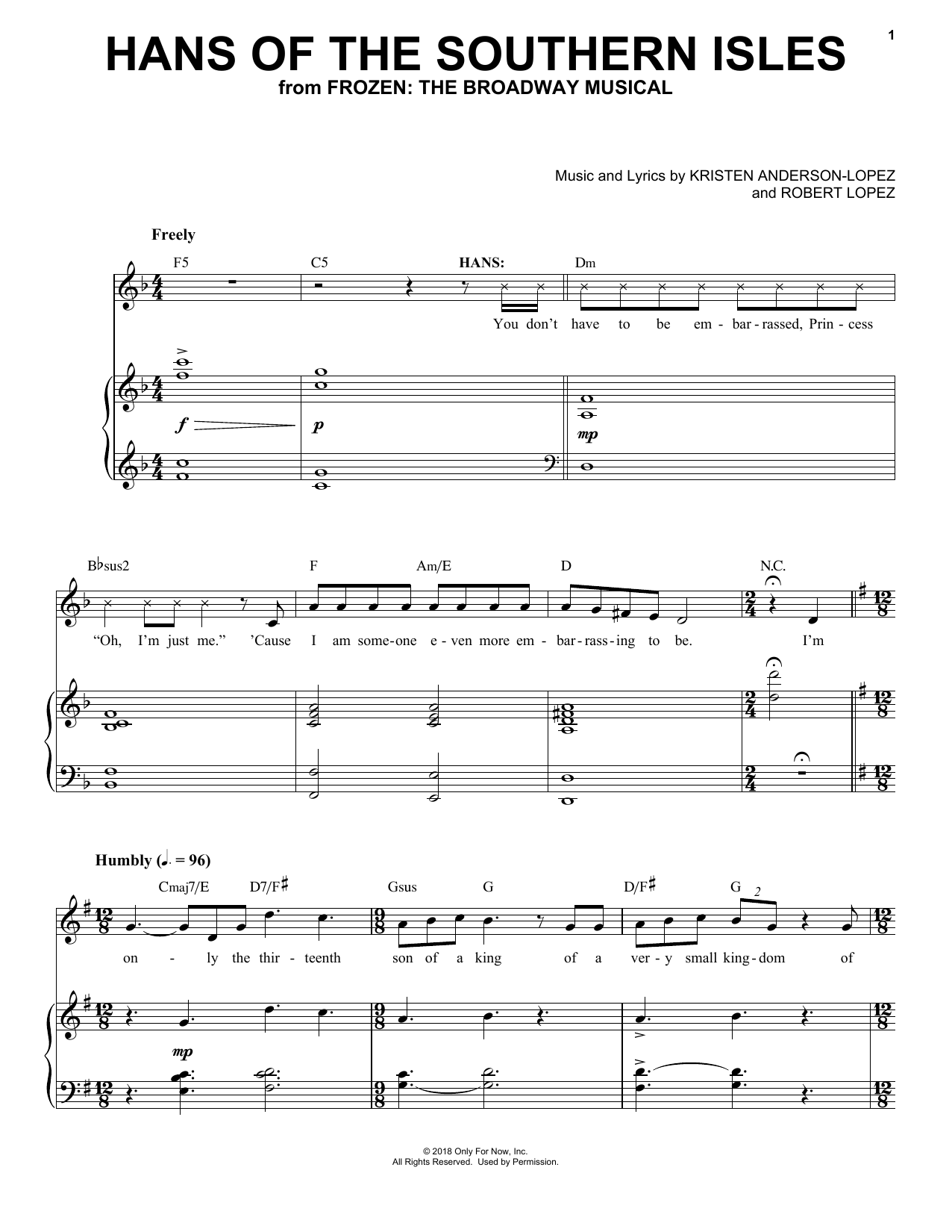 Download Kristen Anderson-Lopez & Robert Lope Hans Of The Southern Isles (from Frozen Sheet Music