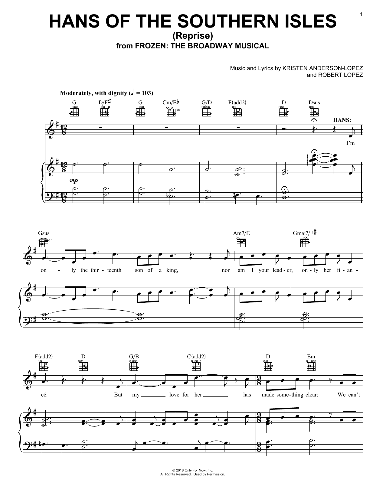 Download Kristen Anderson-Lopez & Robert Lope Hans Of The Southern Isles (Reprise) (f Sheet Music