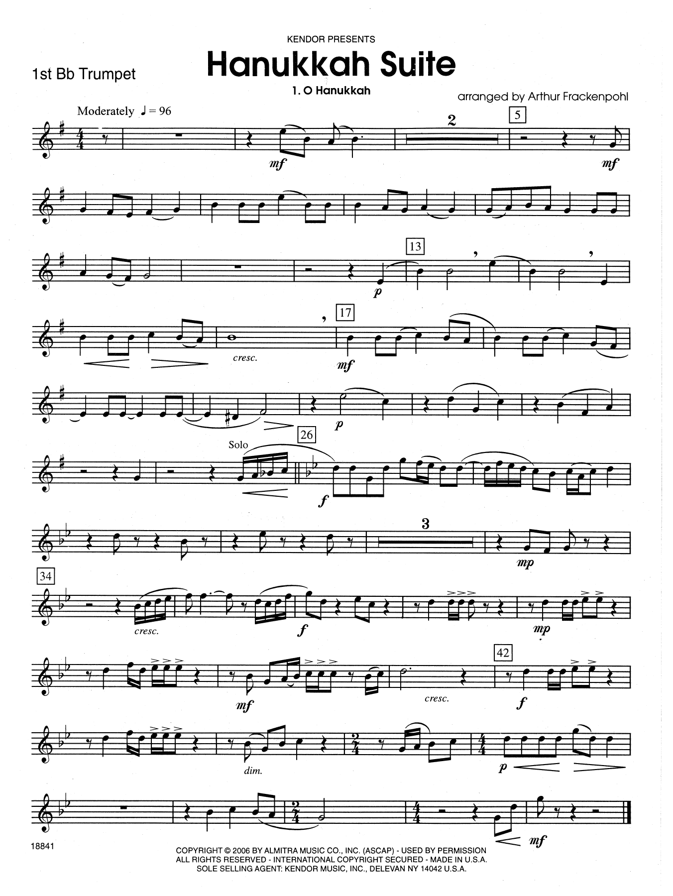 Download Arthur Frackenpohl Hanukkah Suite - 1st Bb Trumpet Sheet Music