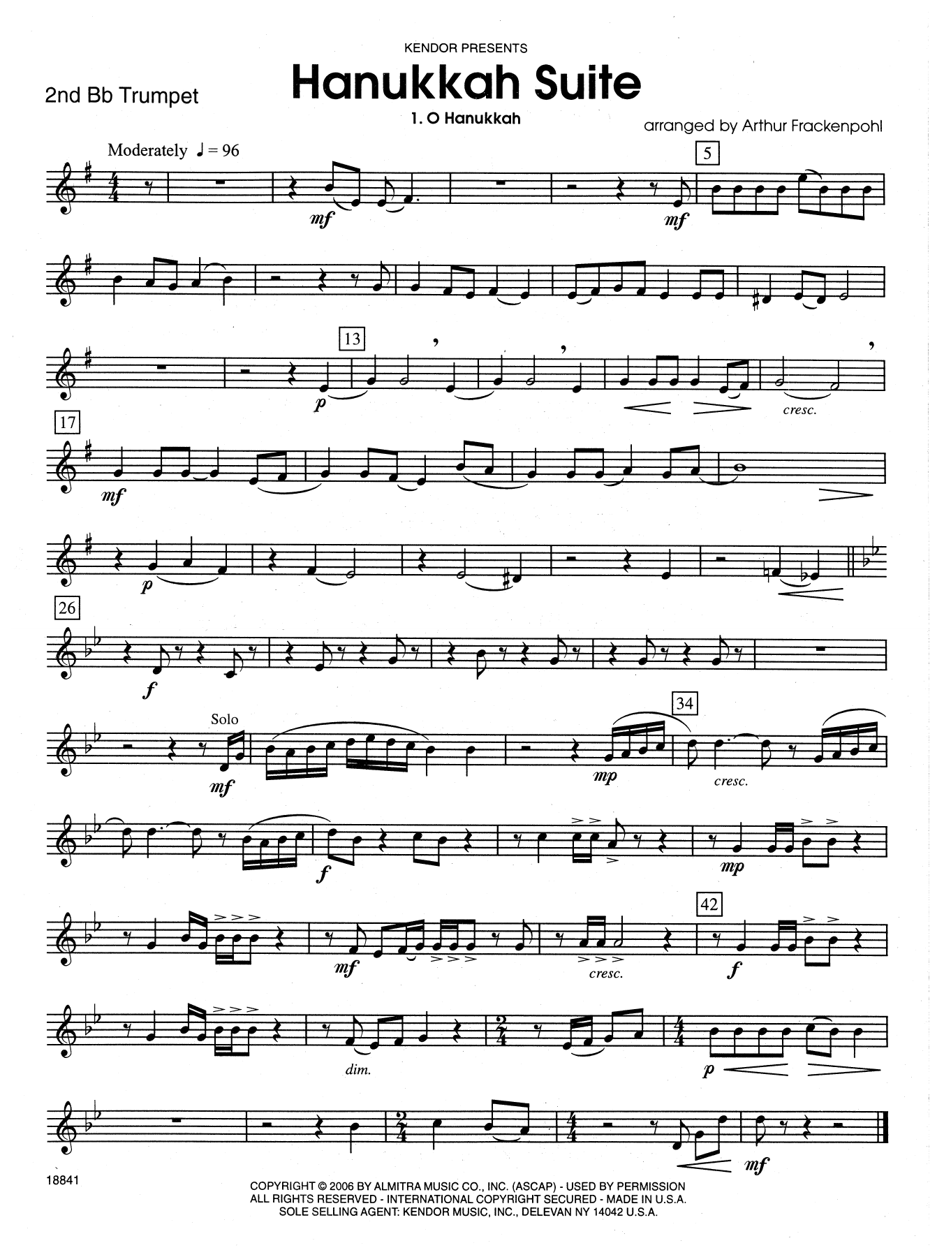 Download Arthur Frackenpohl Hanukkah Suite - 2nd Bb Trumpet Sheet Music