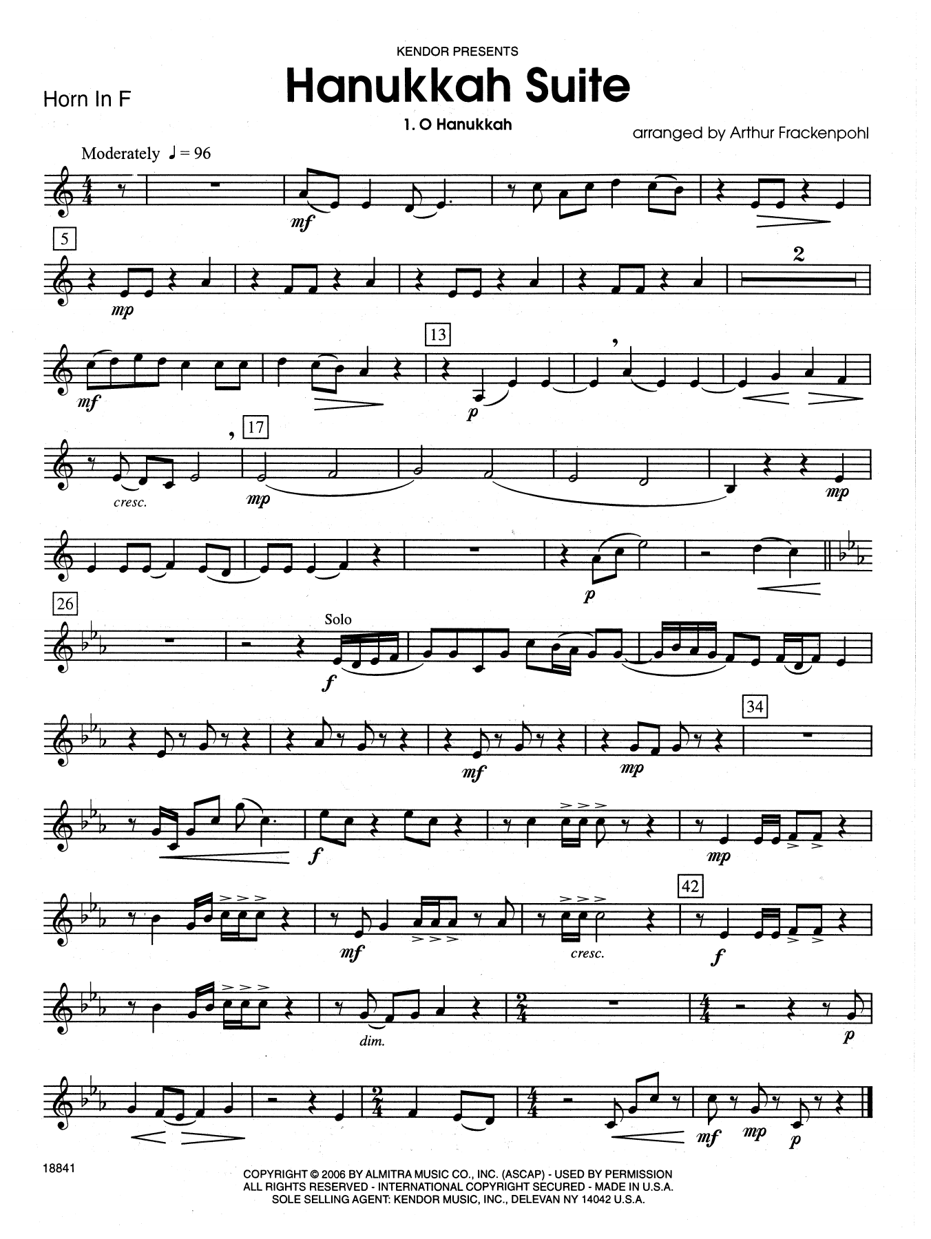 Download Arthur Frackenpohl Hanukkah Suite - Horn in F Sheet Music