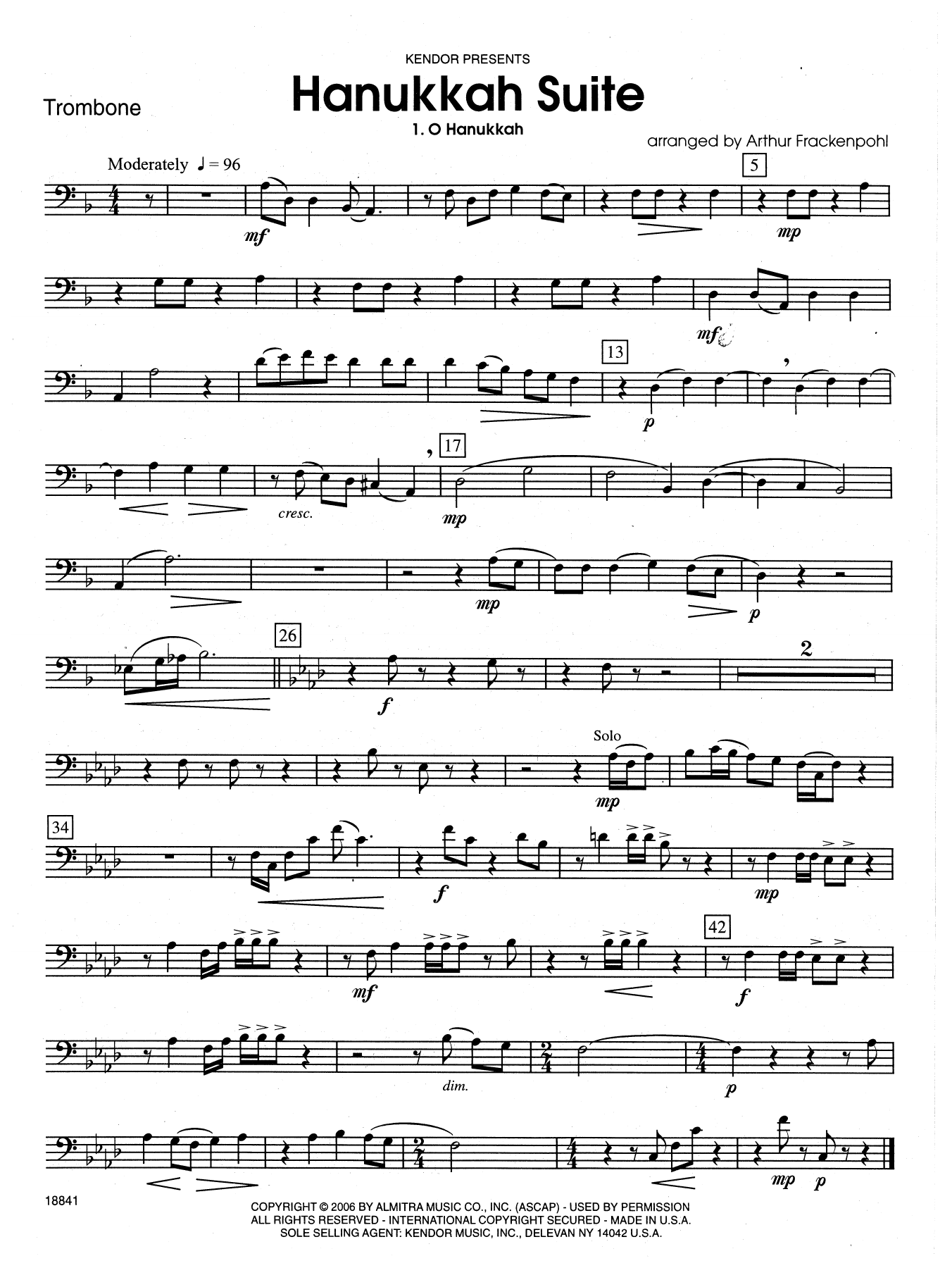 Download Arthur Frackenpohl Hanukkah Suite - Trombone Sheet Music