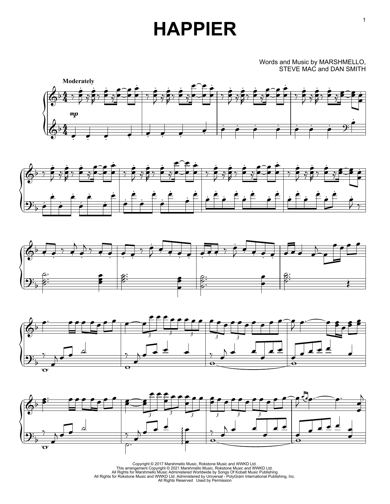 Download Marshmello & Bastille Happier [Classical version] Sheet Music