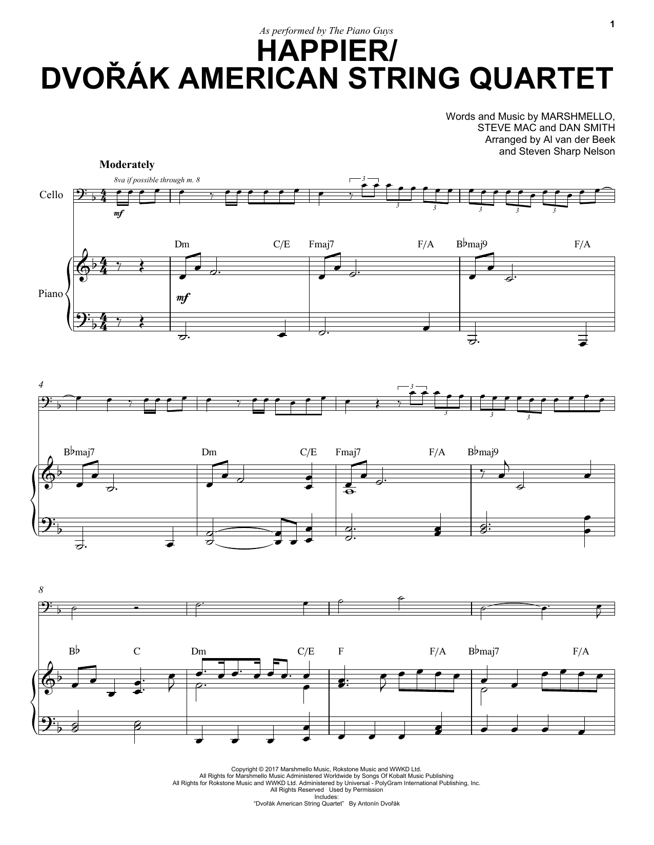 Download The Piano Guys Happier/Dvořák American String Quarte Sheet Music