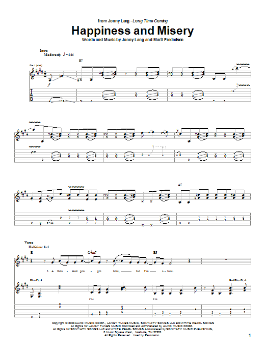 Download Jonny Lang Happiness And Misery Sheet Music