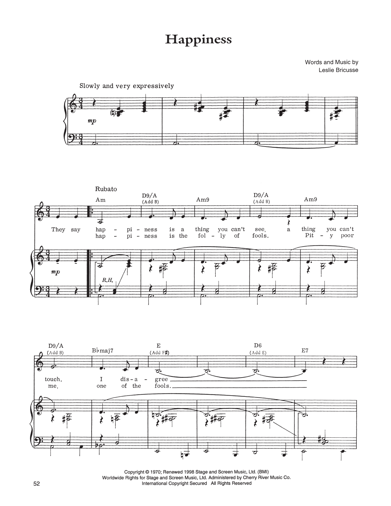 Download Leslie Bricusse Happiness Sheet Music