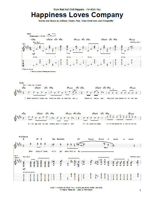 Download Red Hot Chili Peppers Happiness Loves Company Sheet Music