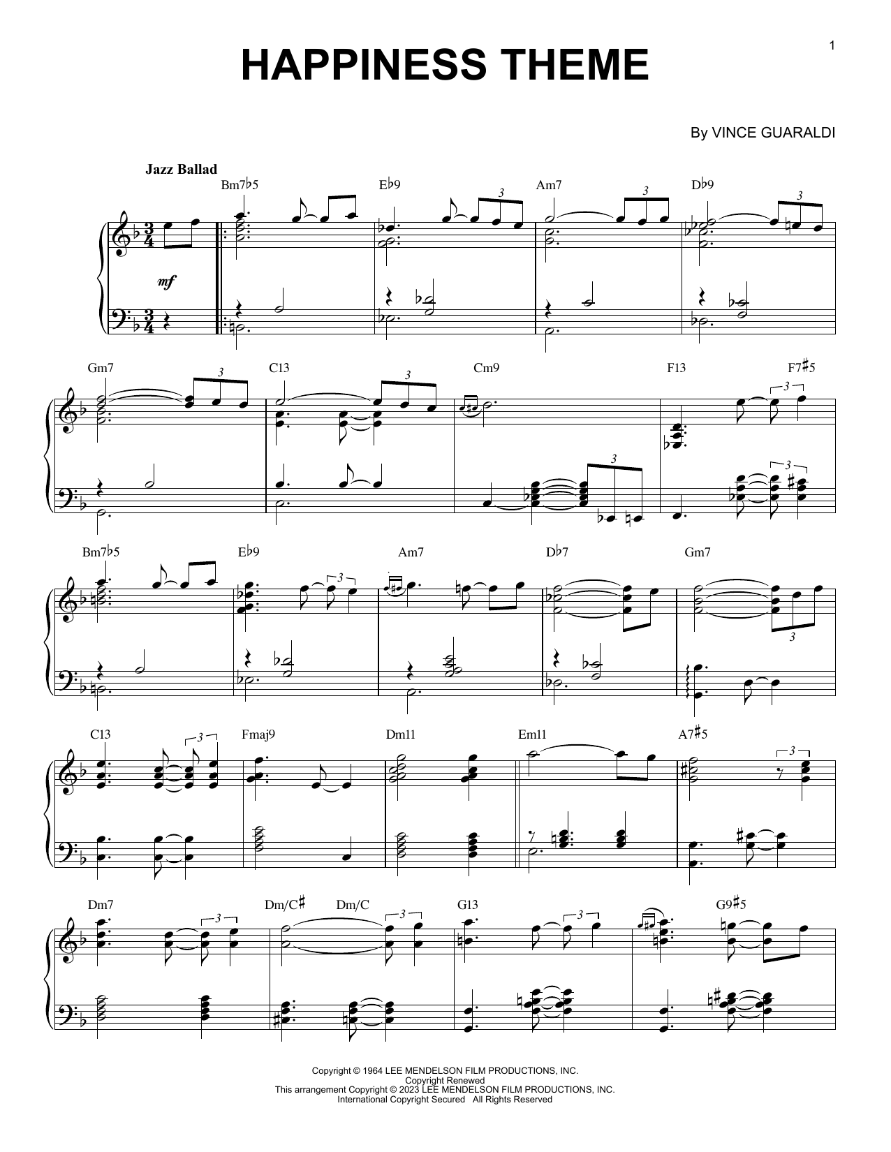 Download Vince Guaraldi Happiness Theme [Jazz version] (arr. Br Sheet Music
