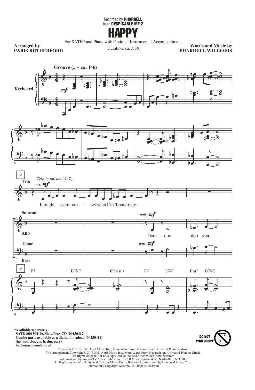Download Pharrell Williams Happy (Arr. Paris Rutherford) Sheet Music