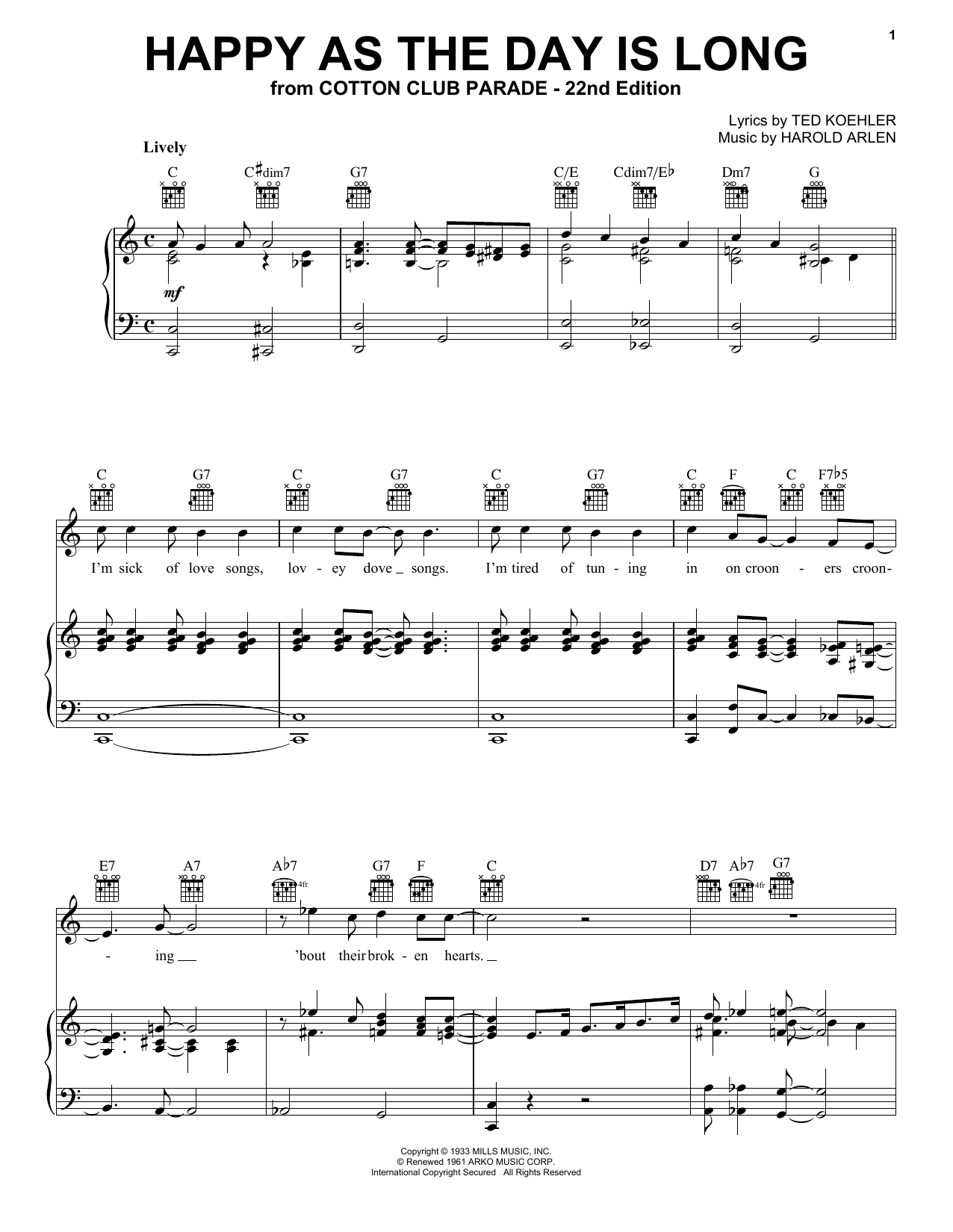 Download Harold Arlen Happy As The Day Is Long Sheet Music