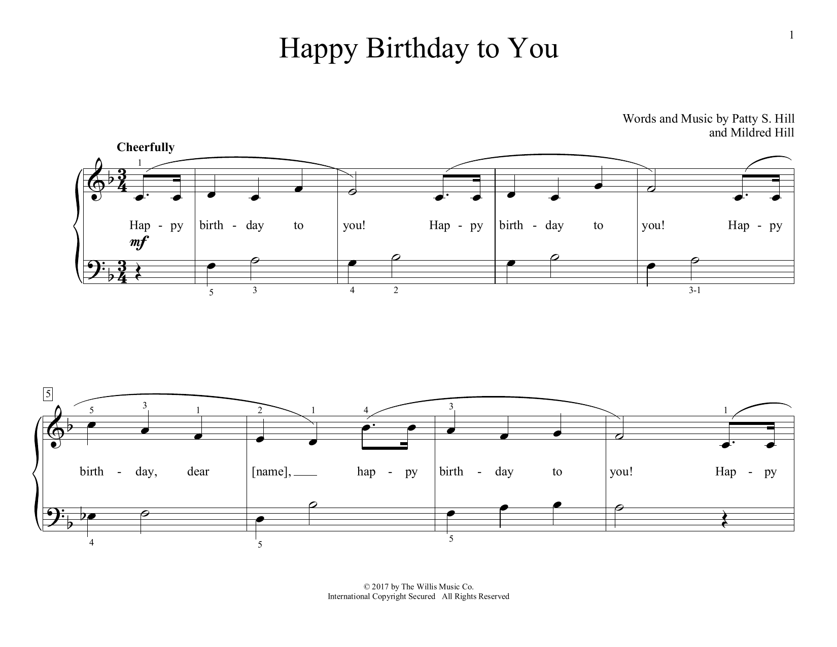 Download Mildred Hill & Patty Hill Happy Birthday To You (arr. Christopher Sheet Music