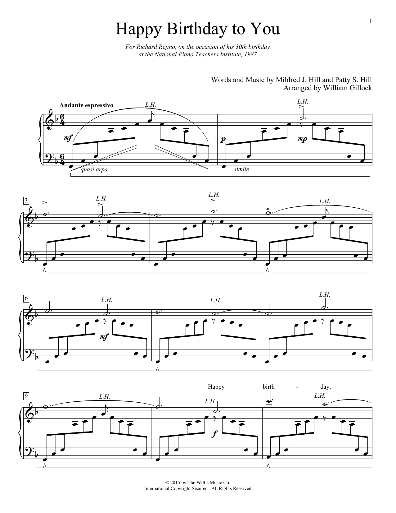 Download William Gillock Happy Birthday To You Sheet Music