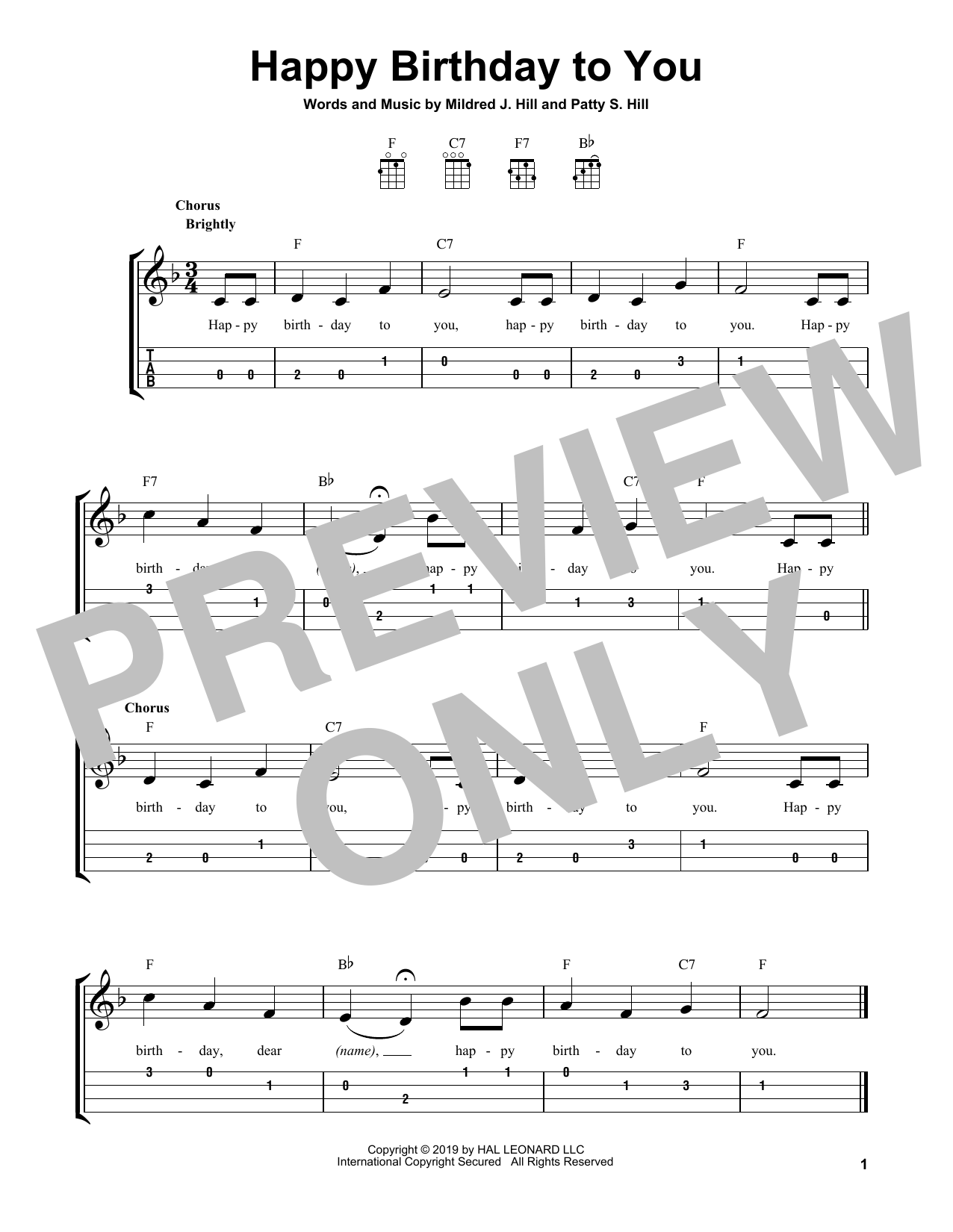 Download Mildred J. Hill & Patty S. Hill Happy Birthday To You Sheet Music