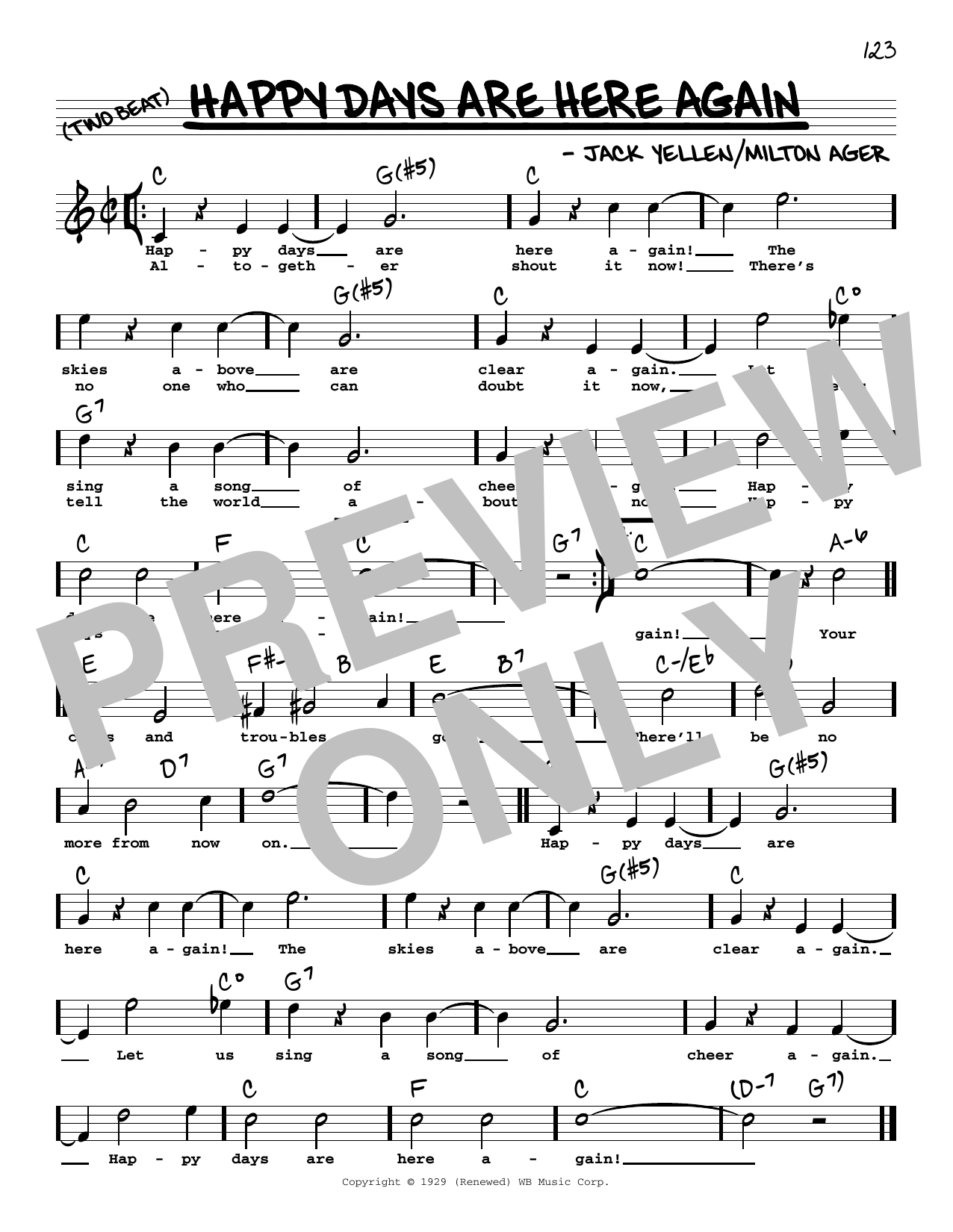 Download Jack Yellen and Milton Ager Happy Days Are Here Again (High Voice) Sheet Music