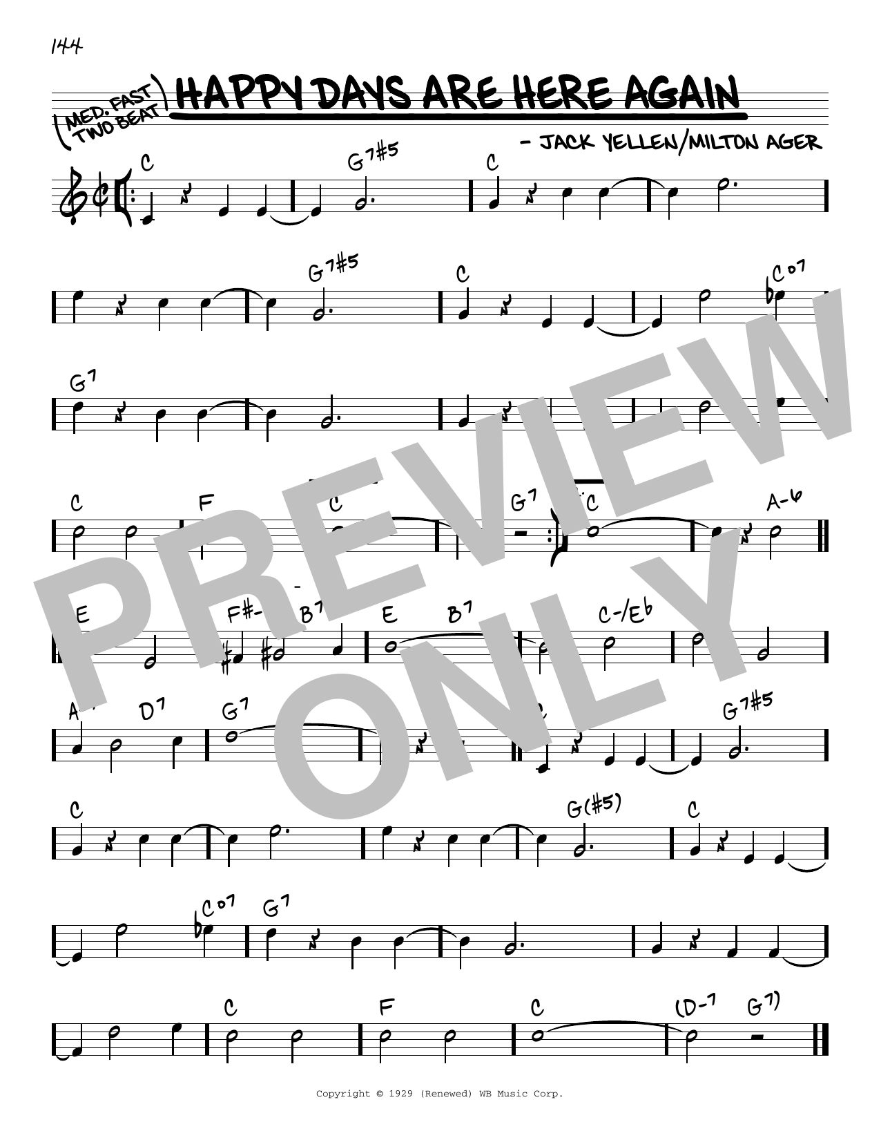 Download Milton Ager Happy Days Are Here Again Sheet Music