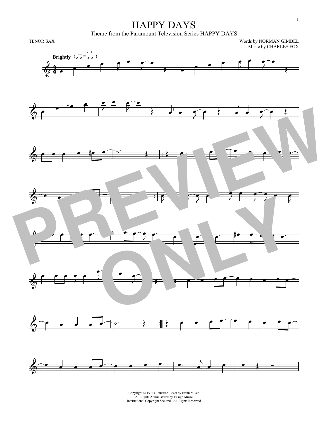 Download Charles Fox Happy Days (from the TV series) Sheet Music