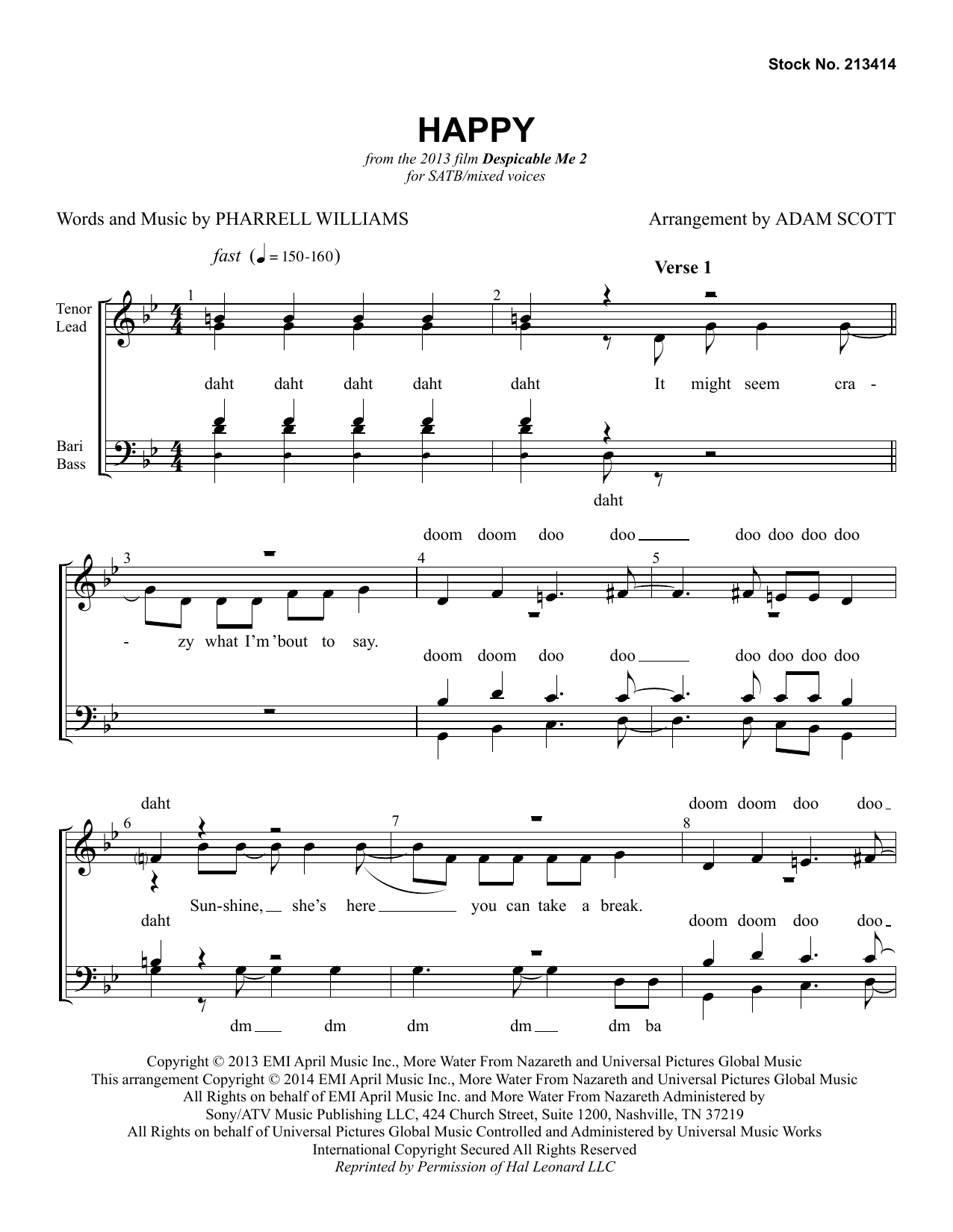Download Pharrell Williams Happy (from Despicable Me 2) (arr. Adam Sheet Music