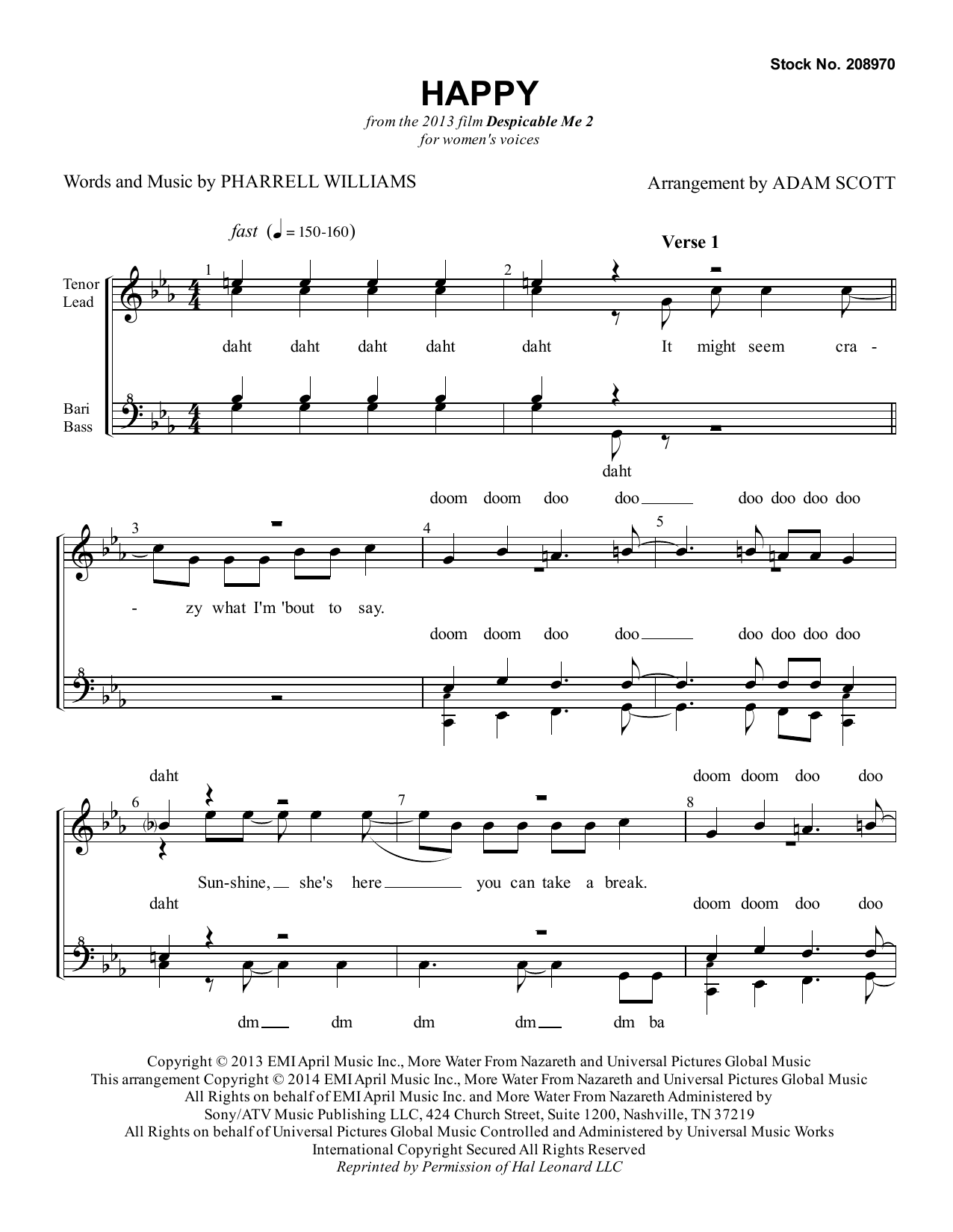 Download Pharrell Williams Happy (from Despicable Me 2) (arr. Adam Sheet Music