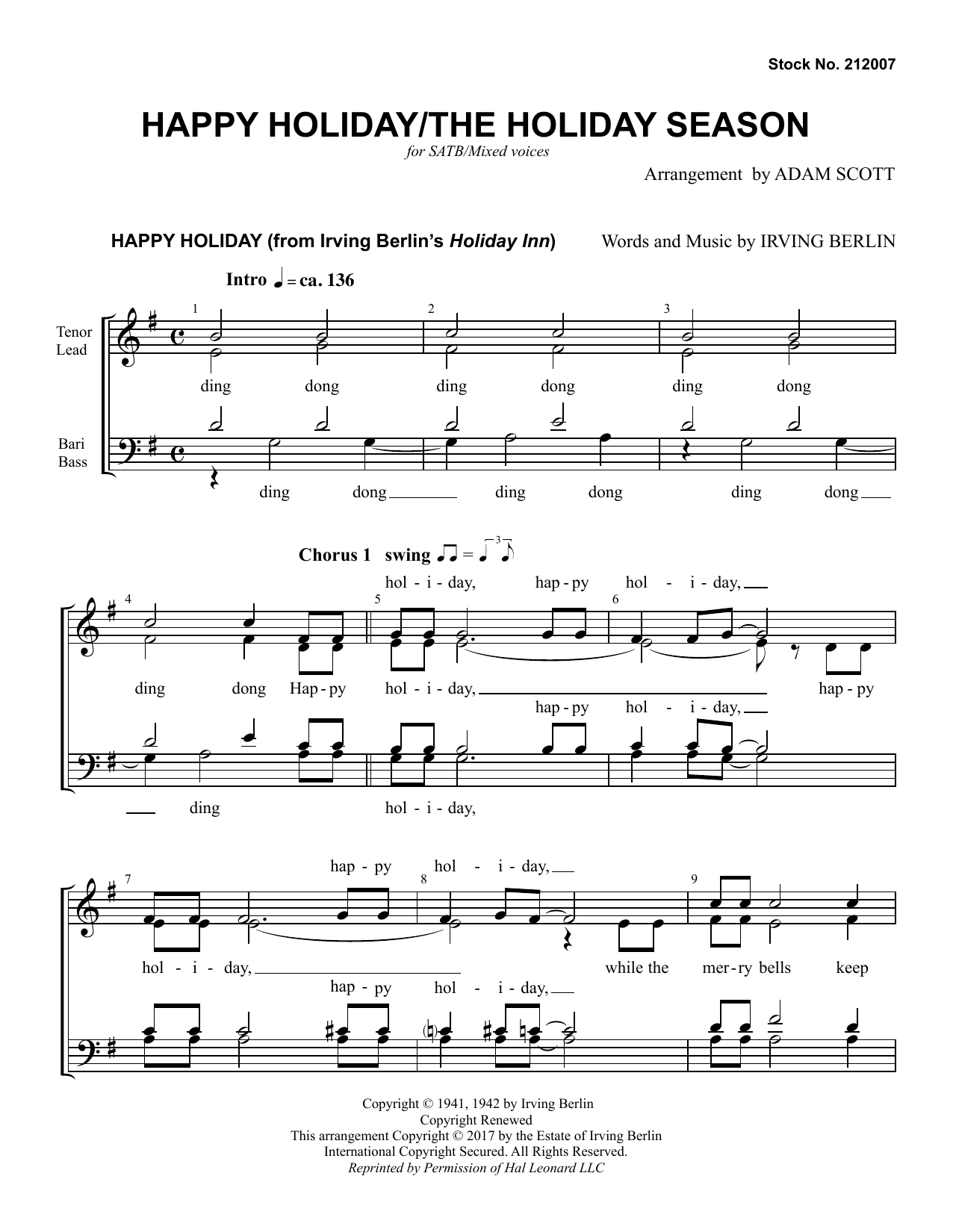 Download Andy Williams Happy Holiday/The Holiday Season (arr. Sheet Music