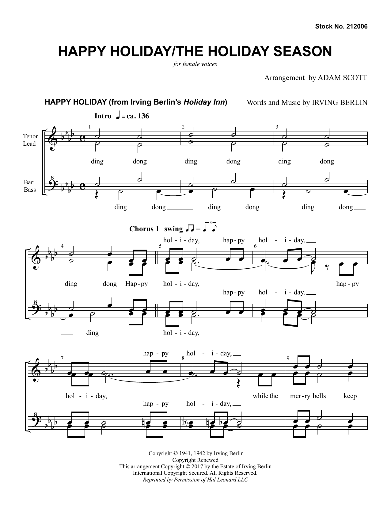 Download Andy Williams Happy Holiday/The Holiday Season (arr. Sheet Music