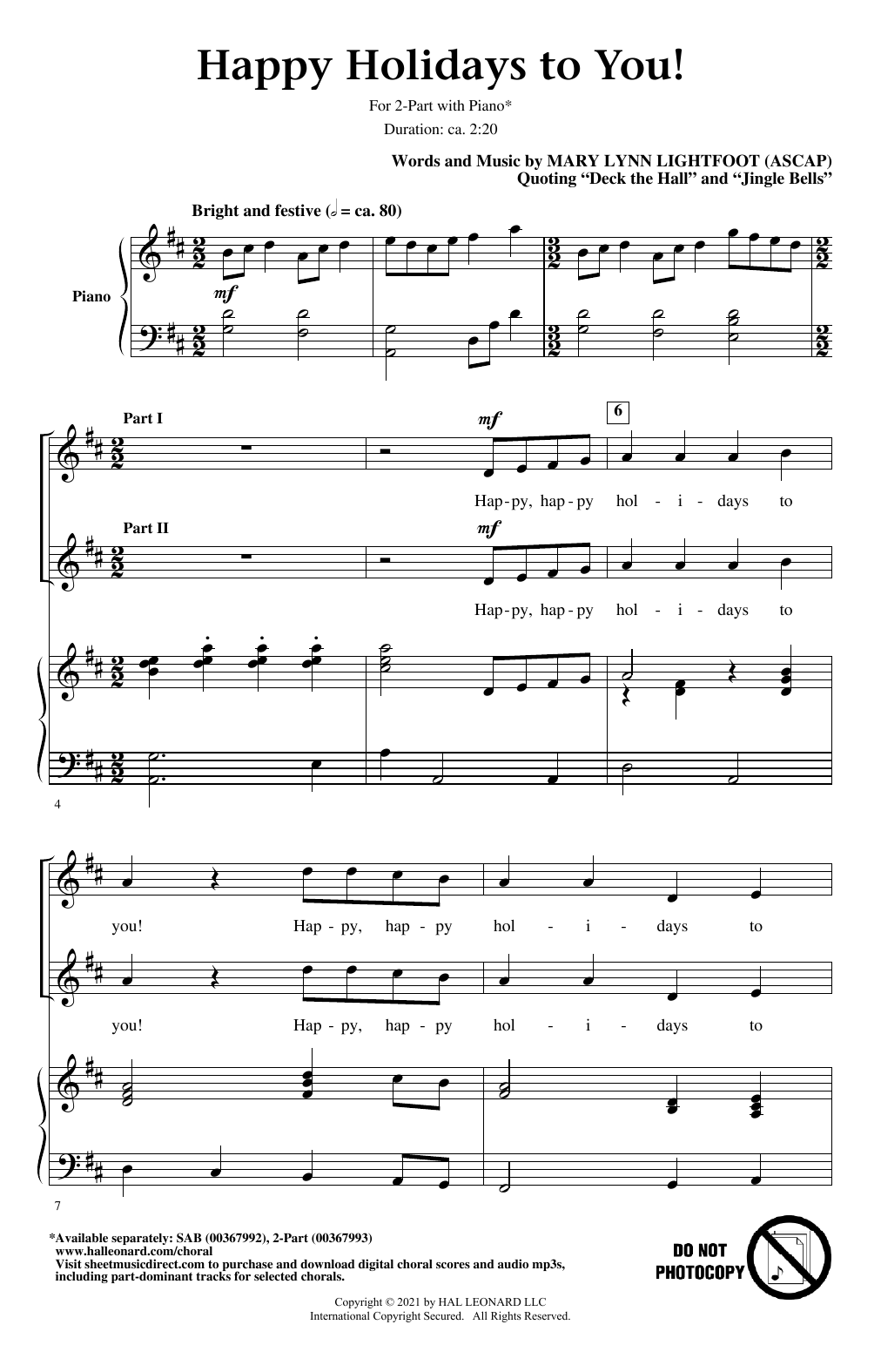 Download Mary Lynn Lightfoot Happy Holidays To You! Sheet Music