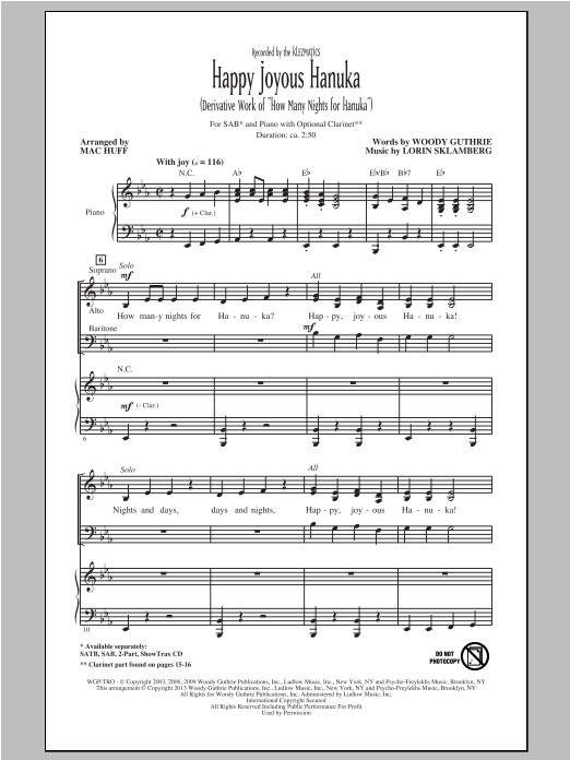 Download The Klezmatics Happy Joyous Hanuka (arr. Mac Huff) Sheet Music
