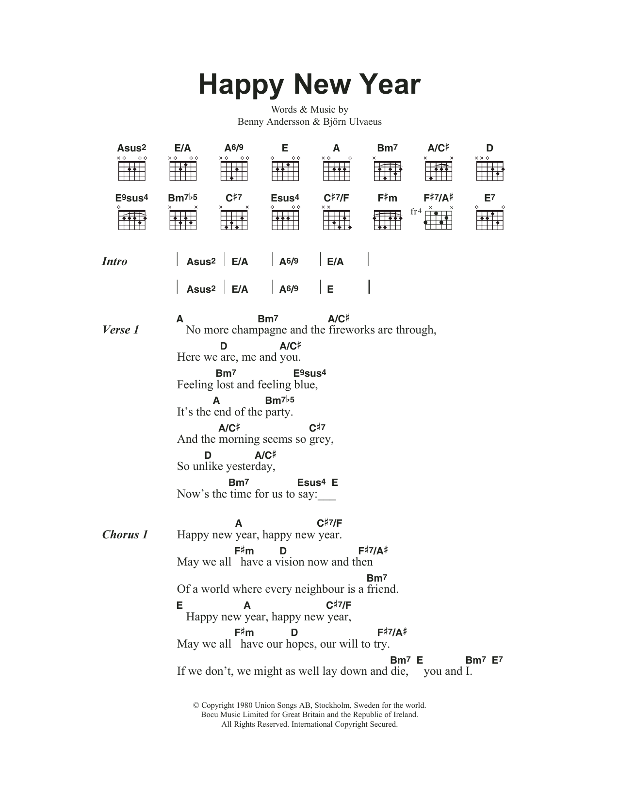 Download ABBA Happy New Year Sheet Music
