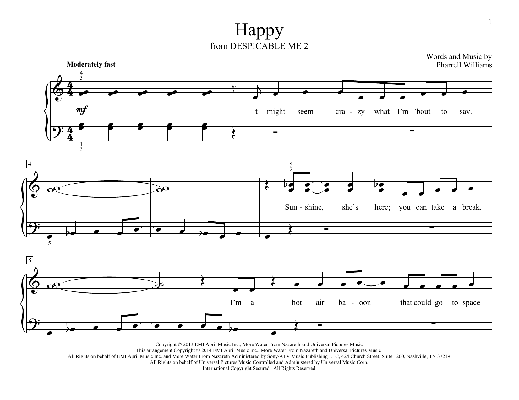 Download Pharrell Happy Sheet Music