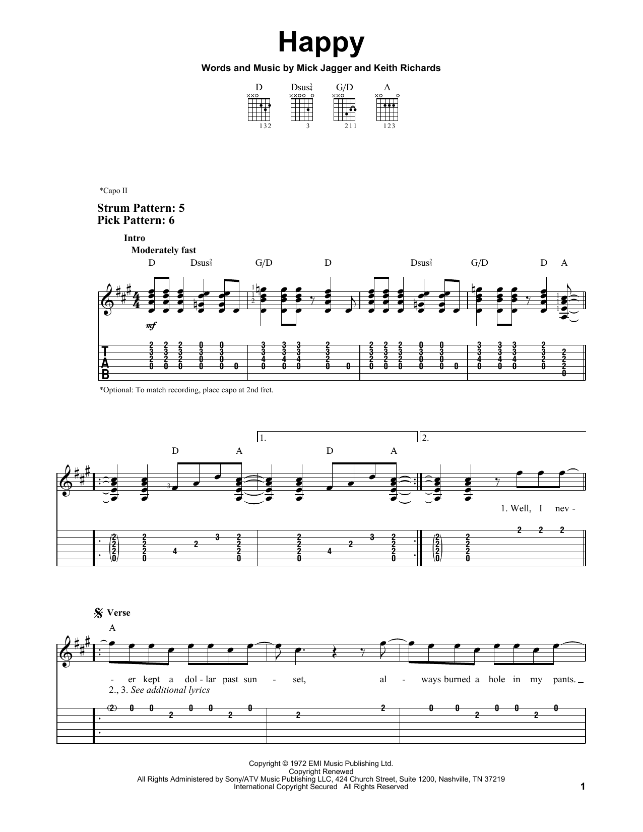 Download The Rolling Stones Happy Sheet Music