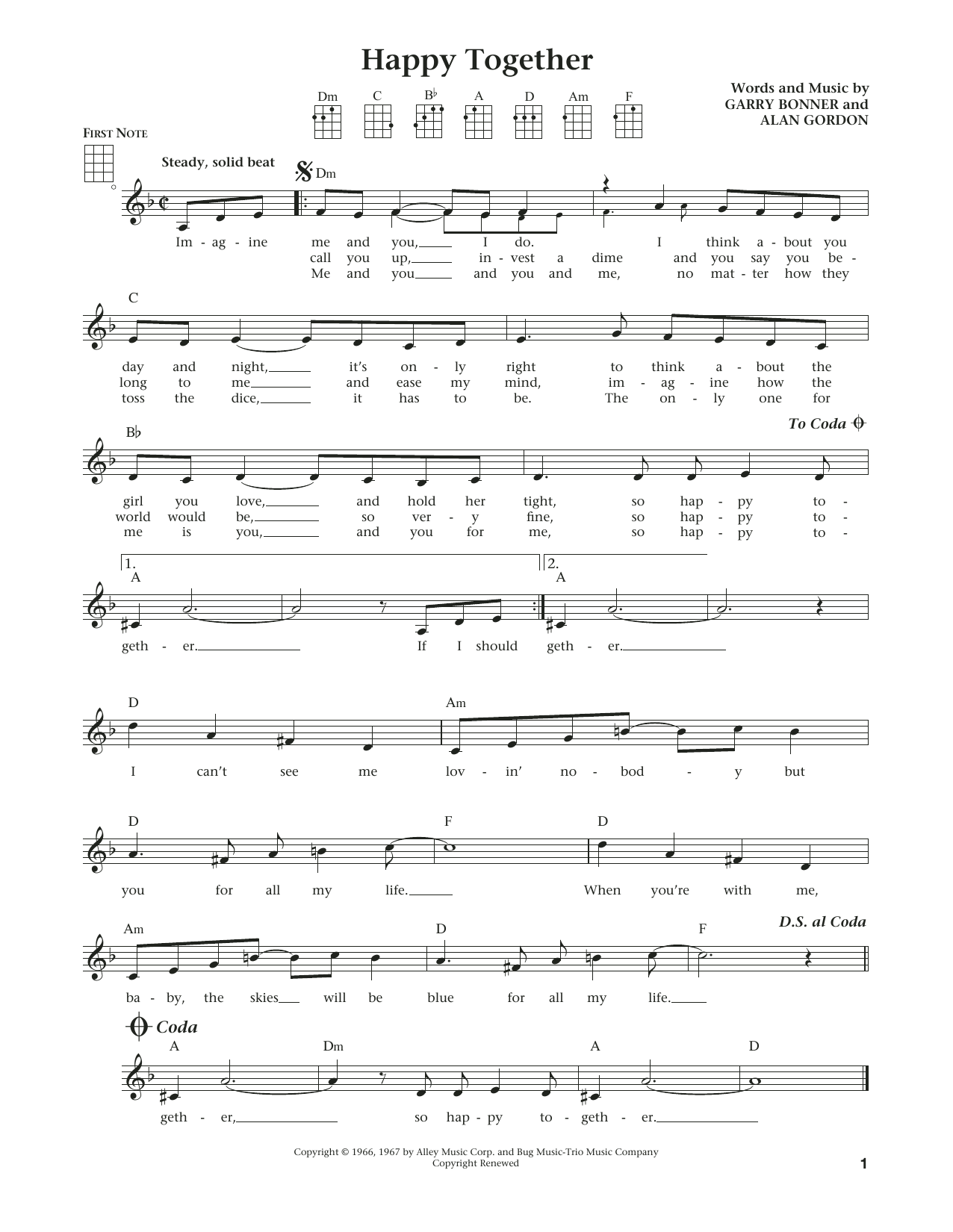 Download The Turtles Happy Together (from The Daily Ukulele) Sheet Music