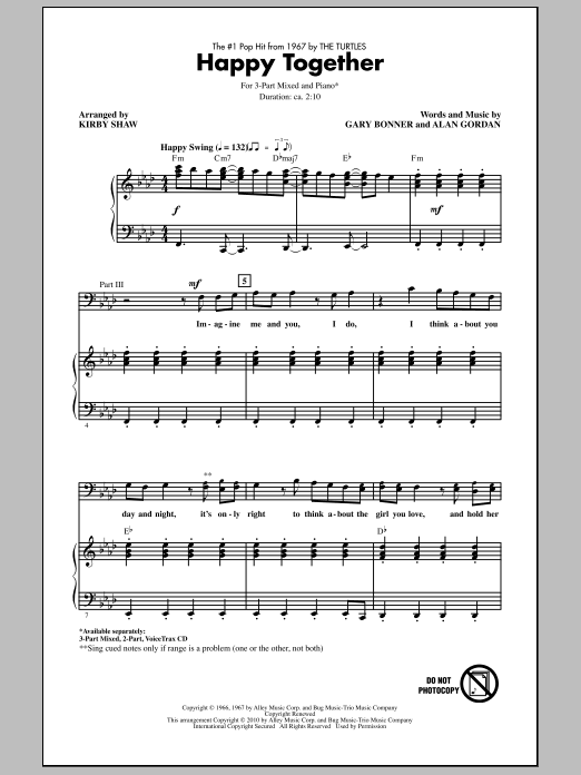 Download Kirby Shaw Happy Together Sheet Music