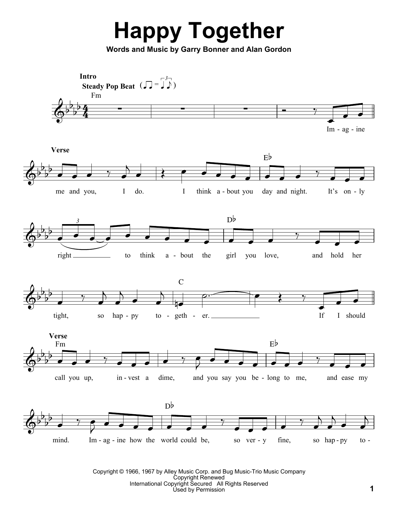 Download The Turtles Happy Together Sheet Music