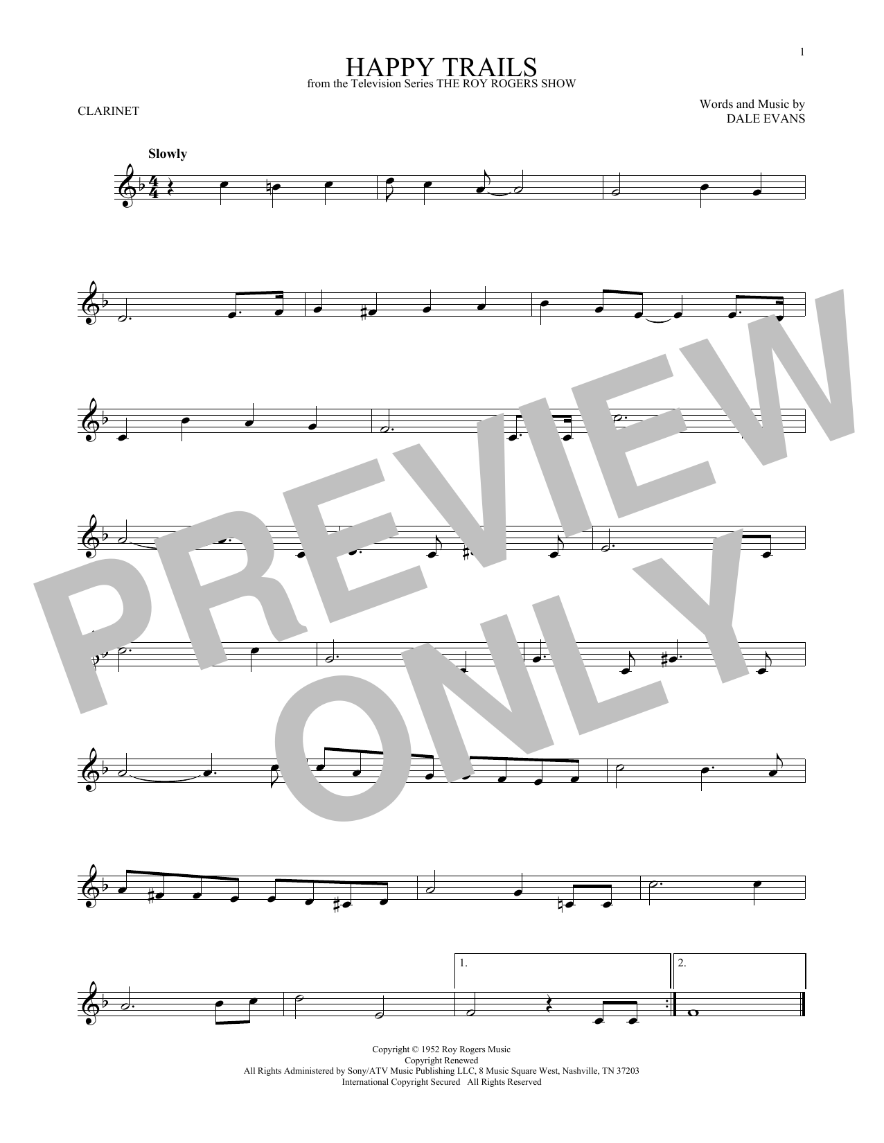 Download Roy Rogers Happy Trails Sheet Music