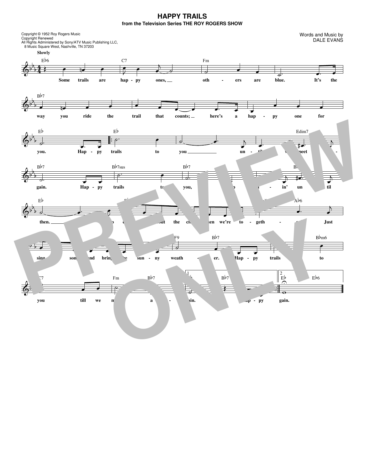 Download Roy Rogers Happy Trails Sheet Music