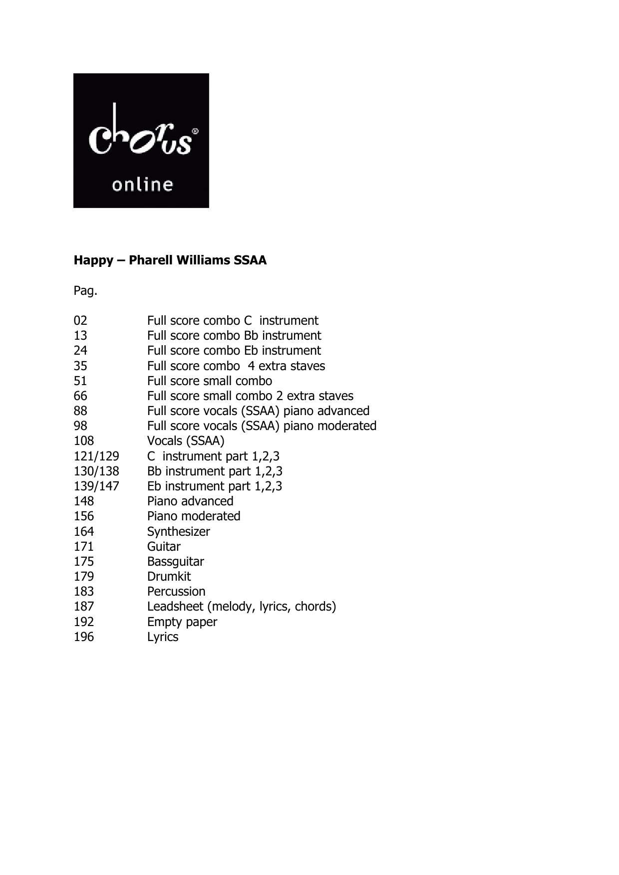Pharrell Happy (arr. Don Henken) sheet music notes printable PDF score