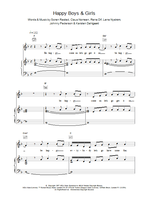 Aqua Happy Boys and Girls sheet music notes printable PDF score