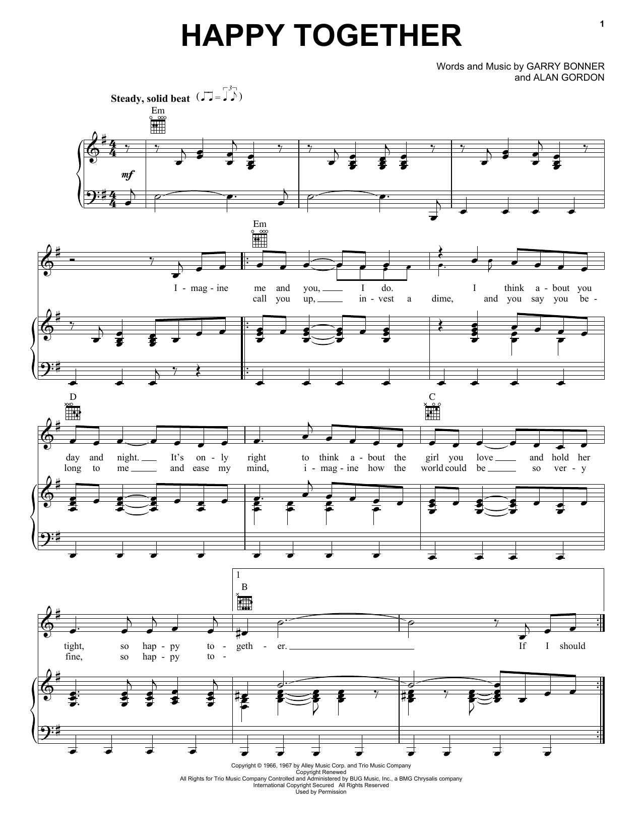 The Turtles Happy Together sheet music notes printable PDF score