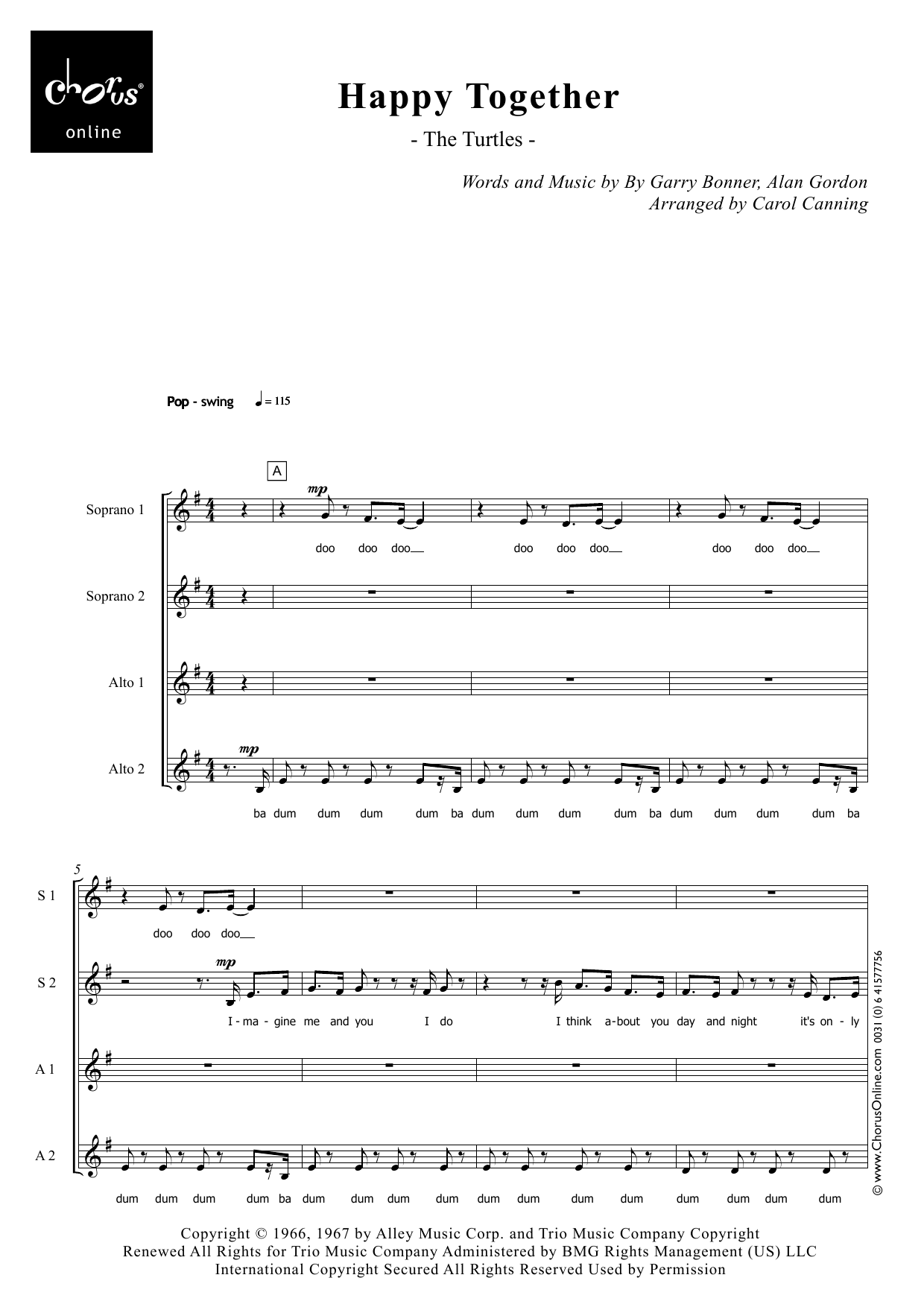 The Turtles Happy Together (arr. Carol Canning) sheet music notes printable PDF score