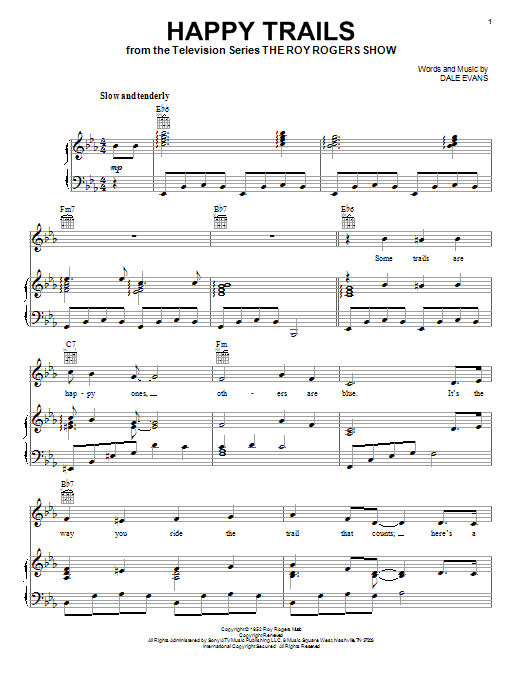 Roy Rogers Happy Trails sheet music notes printable PDF score