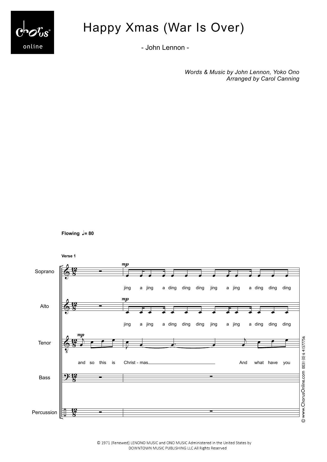 John Lennon Happy Xmas (War Is Over) (arr. Carol Canning) sheet music notes printable PDF score