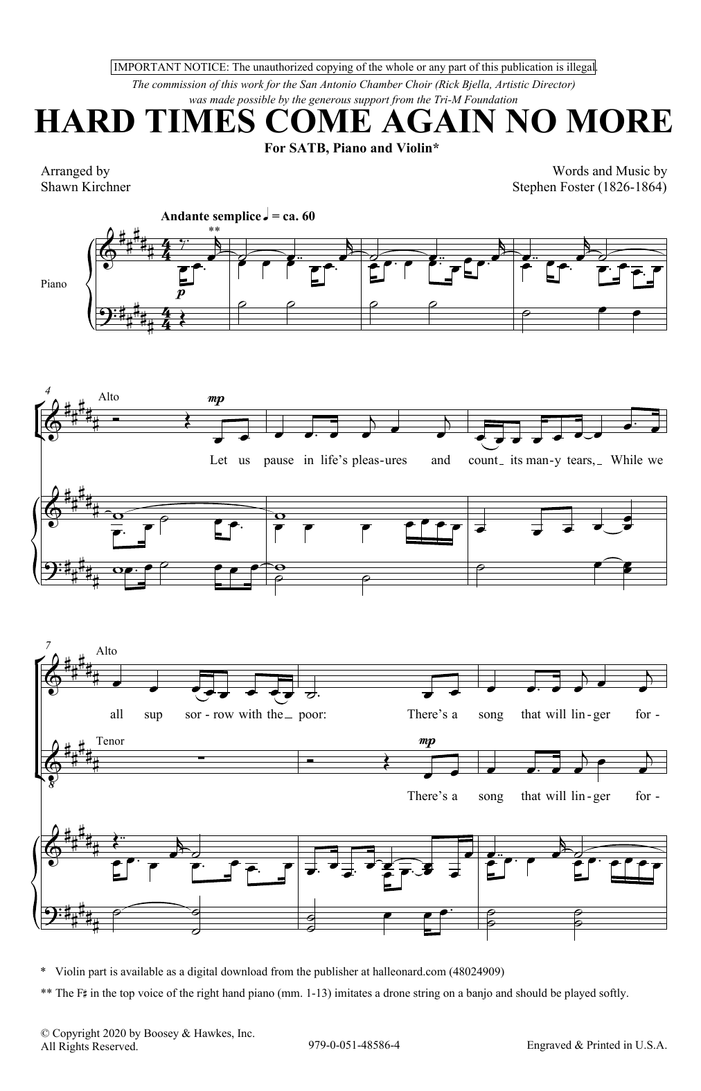 Download Stephen Foster Hard Times Come Again No More (arr. Sha Sheet Music